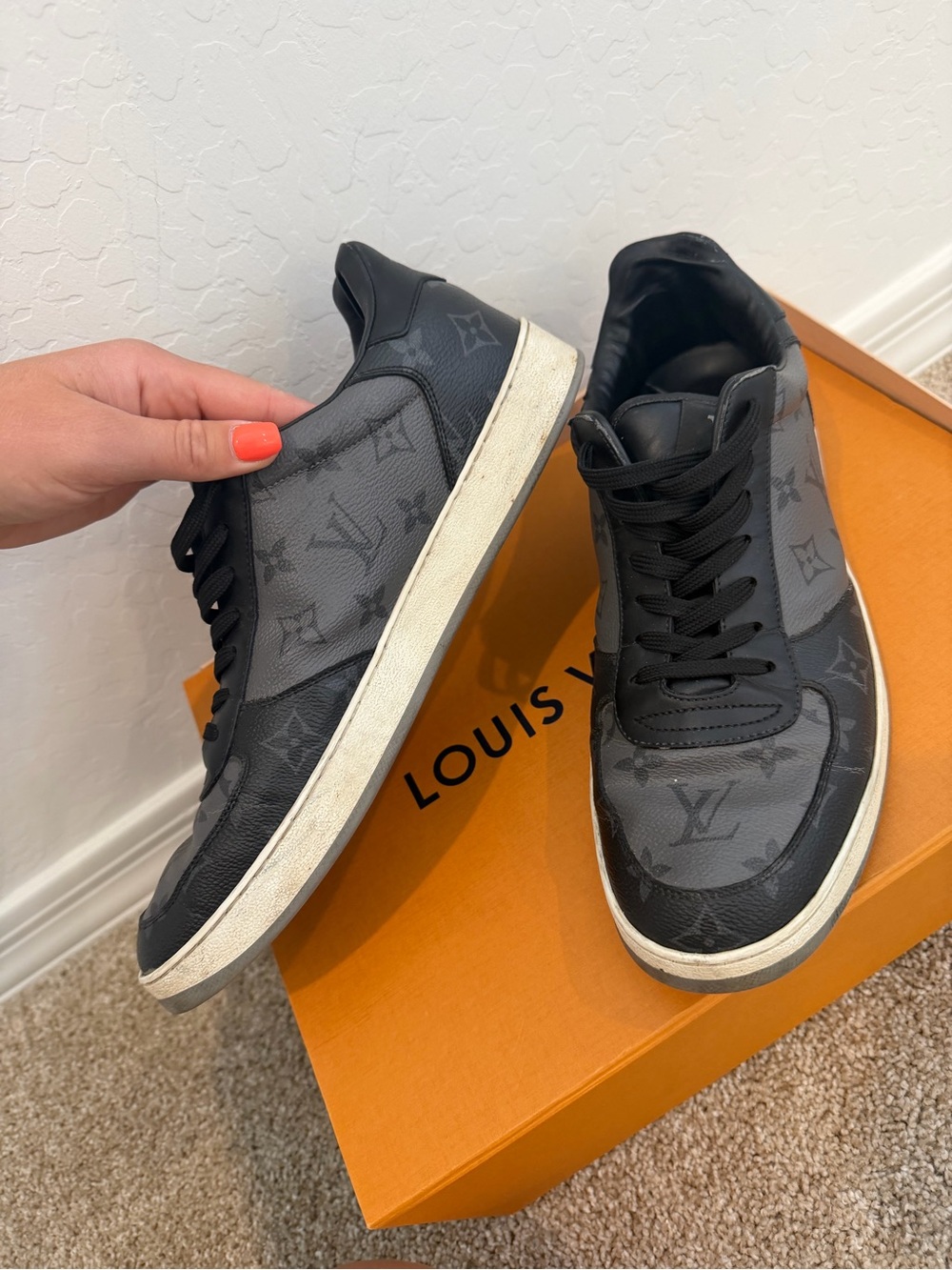 Louis Vuitton Black and Gray Monogram Low-Top Sneakers - Picture 2 of 6